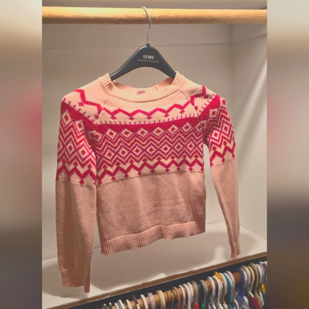 Pink & Red Holiday Pattern Crop Sweater Fab Kids Girls Size 8